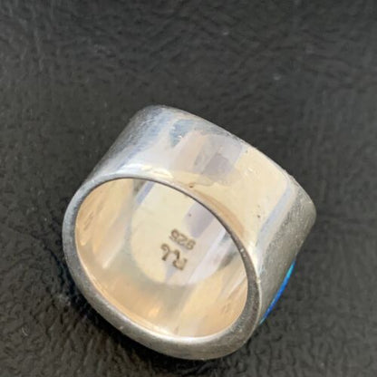 Navajo Blue Turquoise Opal Inlay Band | Sz 5 | Authentic Native American Handmade Men's Pinky Ring | 12858