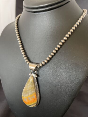 Navajo Pearls Sterling Silver Bumblebee Jasper Pendant Necklace | 18" | Handmade Jewelry | 10553
