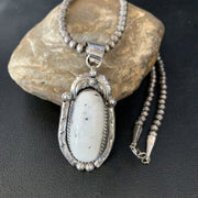 Men's Women's White Buffalo Turquoise Pendant Necklace | Sterling Silver | Authentic Native American Handmade | 14195