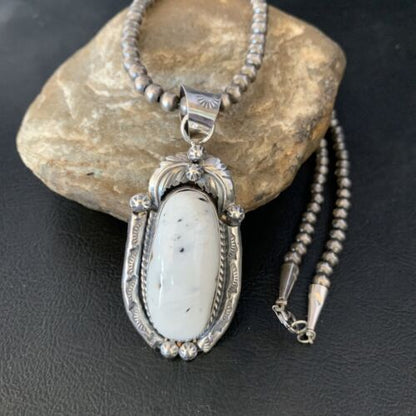 Men's Women's White Buffalo Turquoise Pendant Necklace | Sterling Silver | Authentic Native American Handmade | 14195
