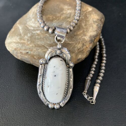 Men's Women's White Buffalo Turquoise Pendant Necklace | Sterling Silver | Authentic Native American Handmade | 14195