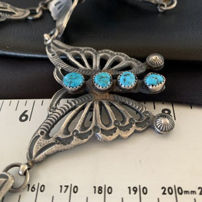 Navajo Butterfly Blue Kingman Turquoise Necklace Pendant Earrings Set | Authentic Native American Handmade | 13227