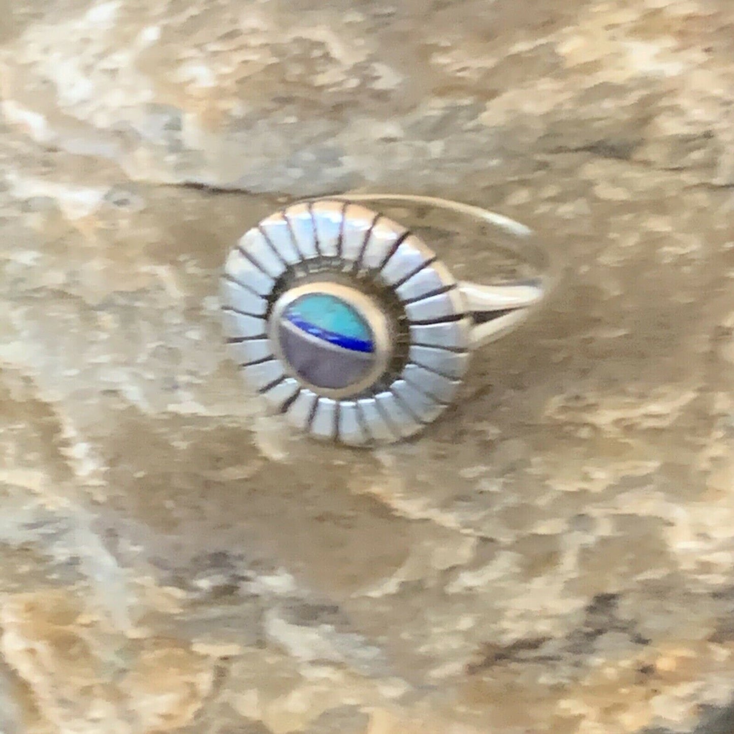 Navajo Blue Turquoise Sugilite Inlay Ring | Sz 7.5 | Authentic Native American Handmade | 11193