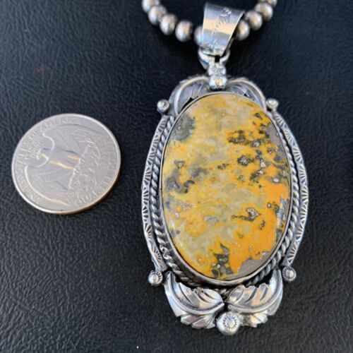 Navajo Bumblebee Jasper Pendant Necklace | Sterling Silver | Authentic Native American Handmade | 14202