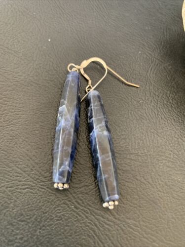 Navajo Blue Lapis Lazuli Bead Dangle Earrings | Sterling Silver | Authentic Native American Handmade | 13031