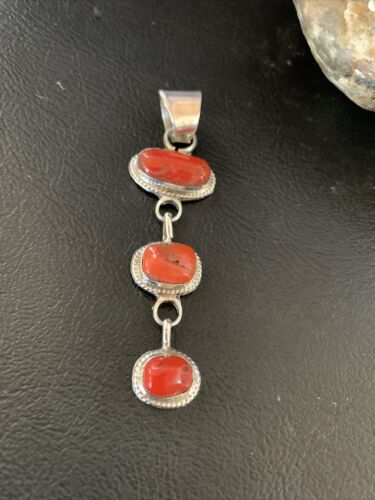 Navajo Red Coral Multi-Stone Necklace Pendant | Authentic Native American Sterling Silver | Multi-Stone | 13245