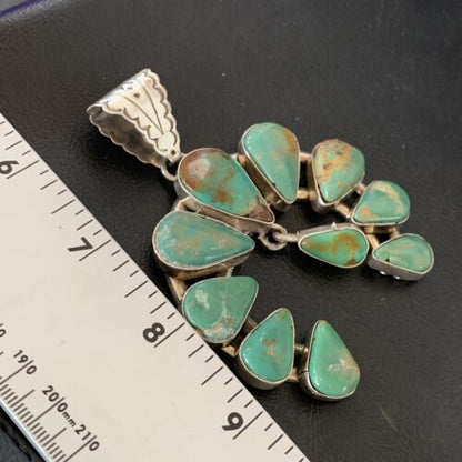 Navajo Green Royston Turquoise Pendant | Authentic Native American Sterling Silver | Naja | 12104 - Masha USA