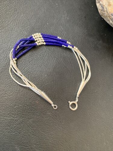 Stabilized Lapis Heishi Bracelet | 5-Strand Sterling Liquid Silver | 7.25" | 12639