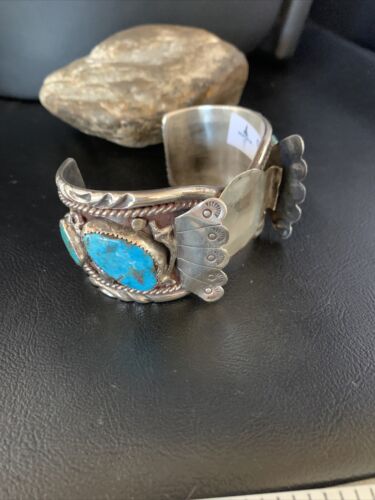 Navajo Men's Watch Cuff Bracelet | Sterling Silver & Blue Kingman Turquoise | Authentic Native American Jewelry | 1635