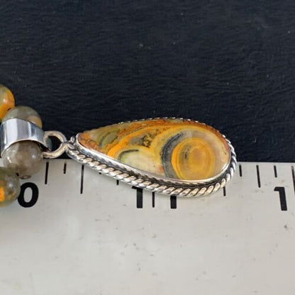 Men's Navajo Pearls Necklace | Gold Bumblebee Jasper Pendant | Sterling Silver | Native American Handmade | 13811