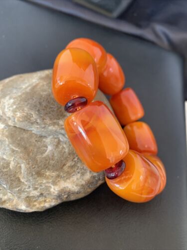 Southwestern Stretch Bracelet Set | Yellow Gold | Red Fossil Amber Stones | Authentic Native American Handmade | 10636