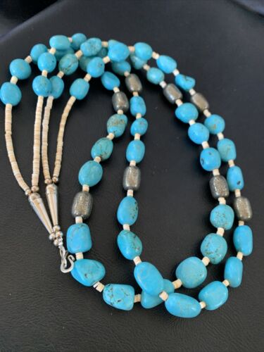 Native American Santo Domingo Shell Nugget Turquoise Necklace | 26" | Authentic Handmade | 12000