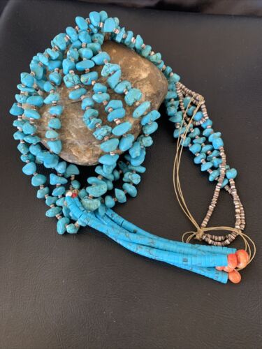 Southwestern Santo Domingo Jacla Shell Spiny Turquoise Jacla Necklace | 34" | Authentic Native American Handmade | 11994