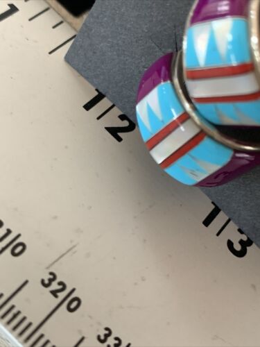Navajo Multi-Color Turquoise Sugilite Inlay Earrings | Sterling Silver | 0.50" | 12998