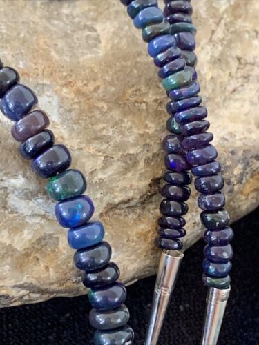 Native American Women's Black Fire Opal Bead Necklace | Sterling Silver | 20" | 00979