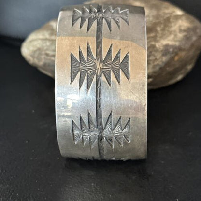 Native American Sterling Silver Navajo Stamped Cuff Bracelet | Handmade | 14589