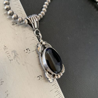 Native American Men's Pendant | Navajo Pearls | Sterling Silver Black Onyx Necklace | 10744