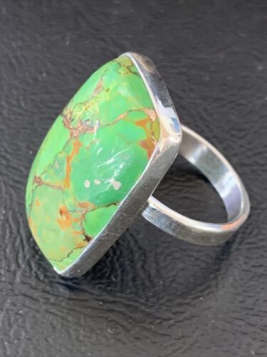 Adjustable Navajo Green Mojave Turquoise Ring | Sterling Silver | Sz 8 | 11790