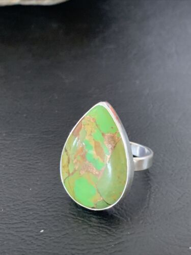 Navajo Green Mojave Turquoise Ring | Sterling Silver | Sz 8 | Authentic Native American Handmade | 11788