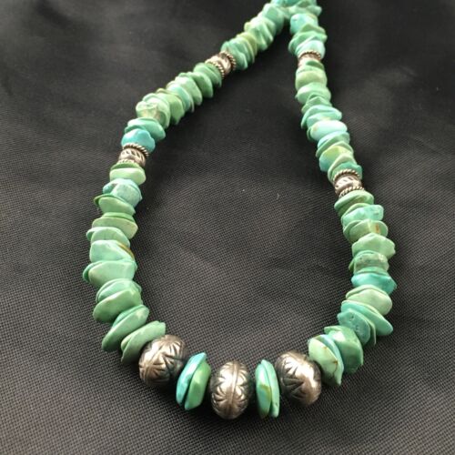 Men's Navajo Blue Green Turquoise Necklace | Sterling Silver | 19" | Authentic Native American Handmade | 10131