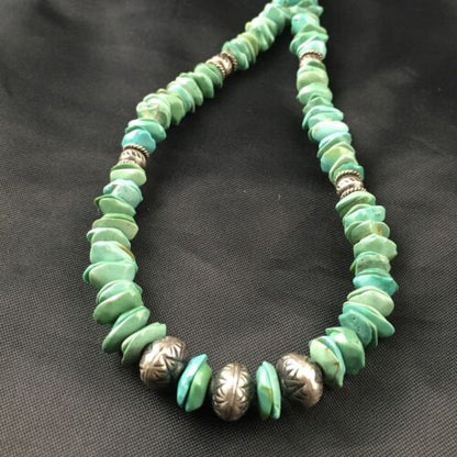 Men's Navajo Blue Green Turquoise Necklace | Sterling Silver | 19" | Authentic Native American Handmade | 10131