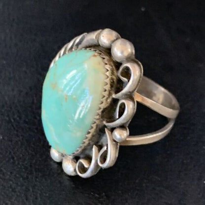 Men's Navajo Green Royston Turquoise Ring | Sterling Silver | Sz 12.5 | Authentic Native American Handmade | 13858