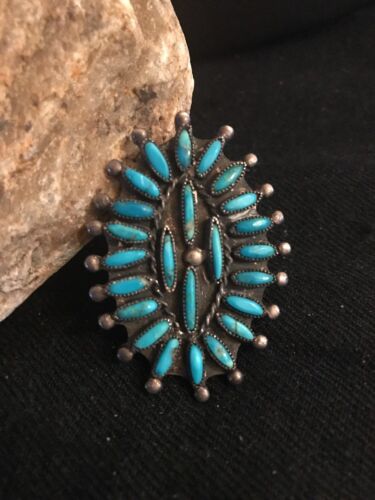 Zuni Kingman Turquoise Cluster Ring | Authentic Native American Sterling Silver | Multi-Stone | Sz 6.75 | Signed | 3511