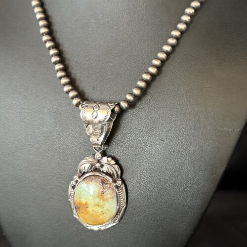 Navajo Blue Golden Hills Pendant Necklace | Sterling Silver | Authentic Native American Handmade | 14600