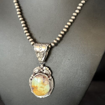 Navajo Blue Golden Hills Pendant Necklace | Sterling Silver | Authentic Native American Handmade | 14600