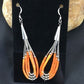 Native American Liquid Silver Heishi Dangle Earrings | Orange Coral | Sterling Silver | 2" | 2033