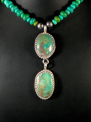 Southwestern Green Turquoise Necklace | Pueblo Sterling Silver Pendant | Multi-Stone | 8697