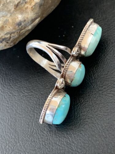 Navajo Blue Turquoise Cluster Ring | Authentic Native American Sterling Silver | Multi-Stone | Sz 11 | 02122