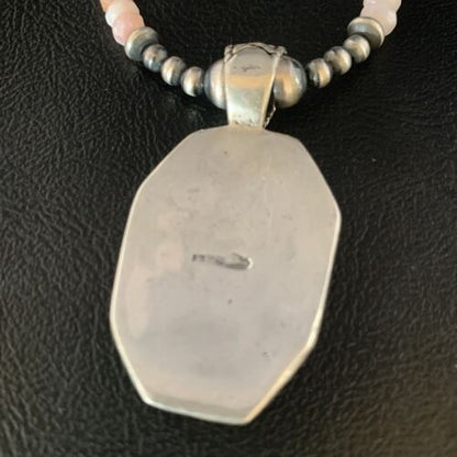 Navajo Pink Opal Beads Necklace | Multi-Stone Mother of Pearl Pendant | Sterling Silver | 13441