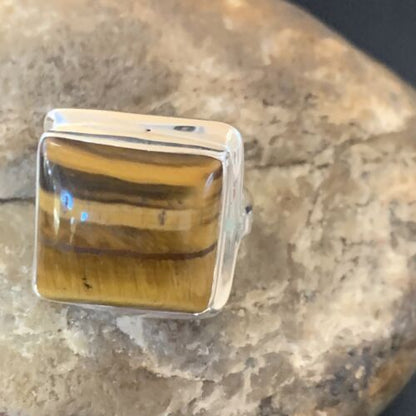 Native American Square Tigers Eye Ring | Sterling Silver | Sz 7 | 11433 - Masha USA