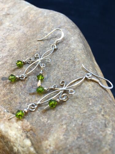 Green Peridot Minimalist Earrings | Navajo Sterling Silver | Native American Handmade | 8988