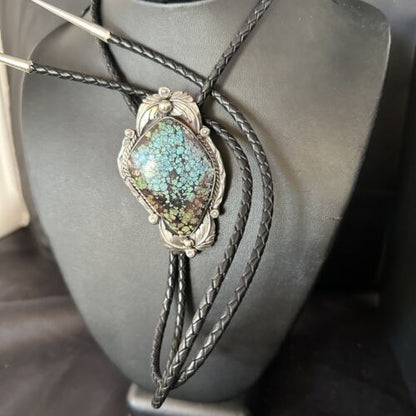 Bolo Tie | Blue Spiderweb Turquoise | Sterling Silver | Navajo | Handmade Southwestern Jewelry | 14255