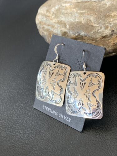 Southwestern Women's Navajo Stamped Earrings | Sterling Silver | Authentic Native American Handmade | 1662