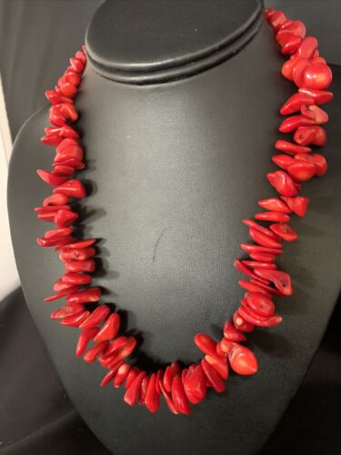 97Women's Navajo | Native American | Bamboo Coral Strand Necklace | Sterling Silver | 18" | 134