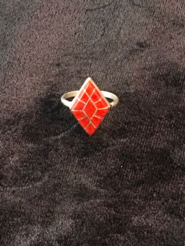 Native American Red Coral Navajo Ring | Sterling Silver | Sz 4.5 | Authentic Handmade | 8708