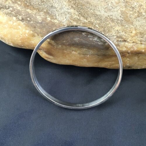 Native American Sterling Silver Bangle | Black Onyx & Mother of Pearl Inlay Bracelet | 10197