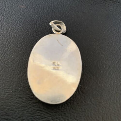 Navajo White Fire Opal Inlay Pendant | Sterling Silver | Authentic Native American Handmade | 13144
