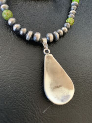Navajo Green Gaspeite Turquoise Pendant | Authentic Native American Sterling Silver | Multi-Stone | 12265