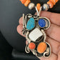 Navajo White Buffalo, Blue Turquoise Spiny Oyster Multi-Stone Pendant | Authentic Native American Sterling Silver | Multi-Stone | 02188