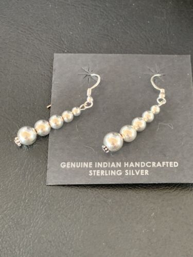 Southwestern Trending Sterling Silver Navajo Pearls Dangle Earrings | Authentic Native American Handmade | 13039