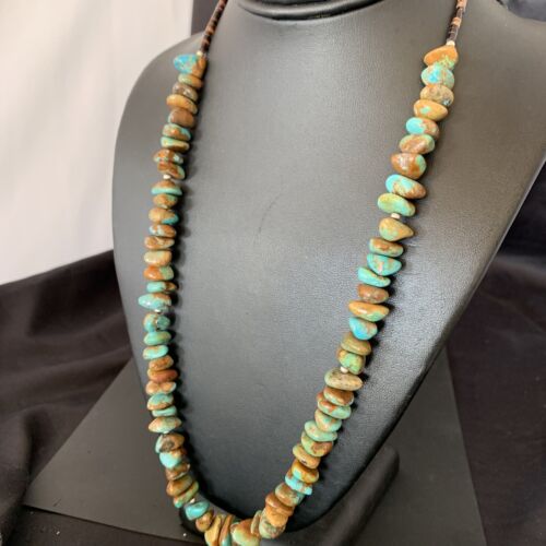 Navajo Royston Green Nugget Turquoise Shell Necklace | Sterling Silver | 24" | Authentic Native American Handmade | 10919