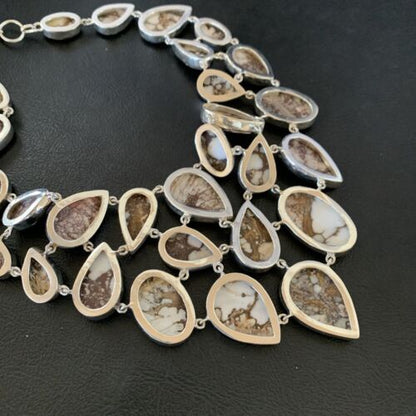 Choker Necklace with Wild Horse Turquoise Multi Pendant | Sterling Silver | Authentic Native American Handmade | 11837