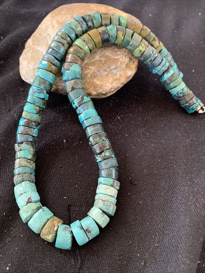 Native American Blue Green Turquoise Heishi Necklace | 9mm | Sterling Silver | 20" | 872