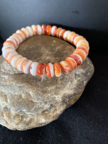 Native American Navajo Orange Spiny Oyster Bracelet | Sterling Silver | Authentic Handmade | 1086