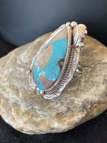 Native American Men's Navajo Blue Royston Turquoise Ring | Sterling Silver | Sz 9 | 676