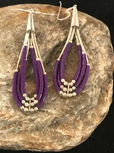 Sterling Silver Purple Sugilite Dangle Earrings | Navajo | 2"